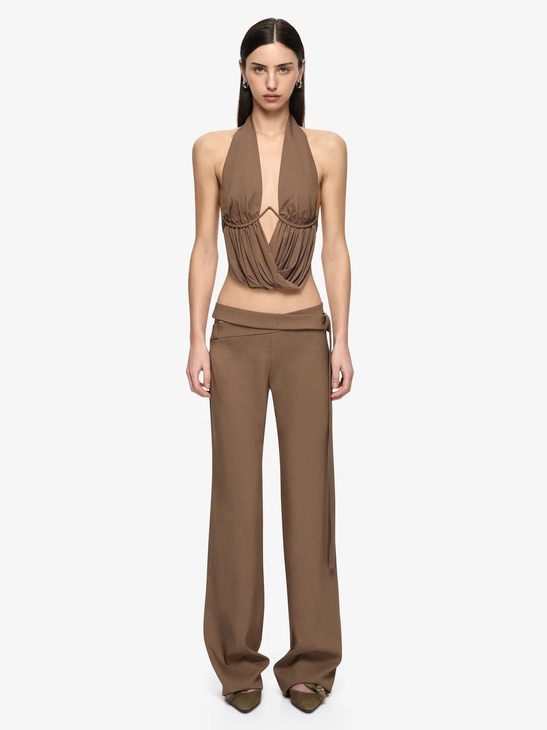 Mika drape top, taupe