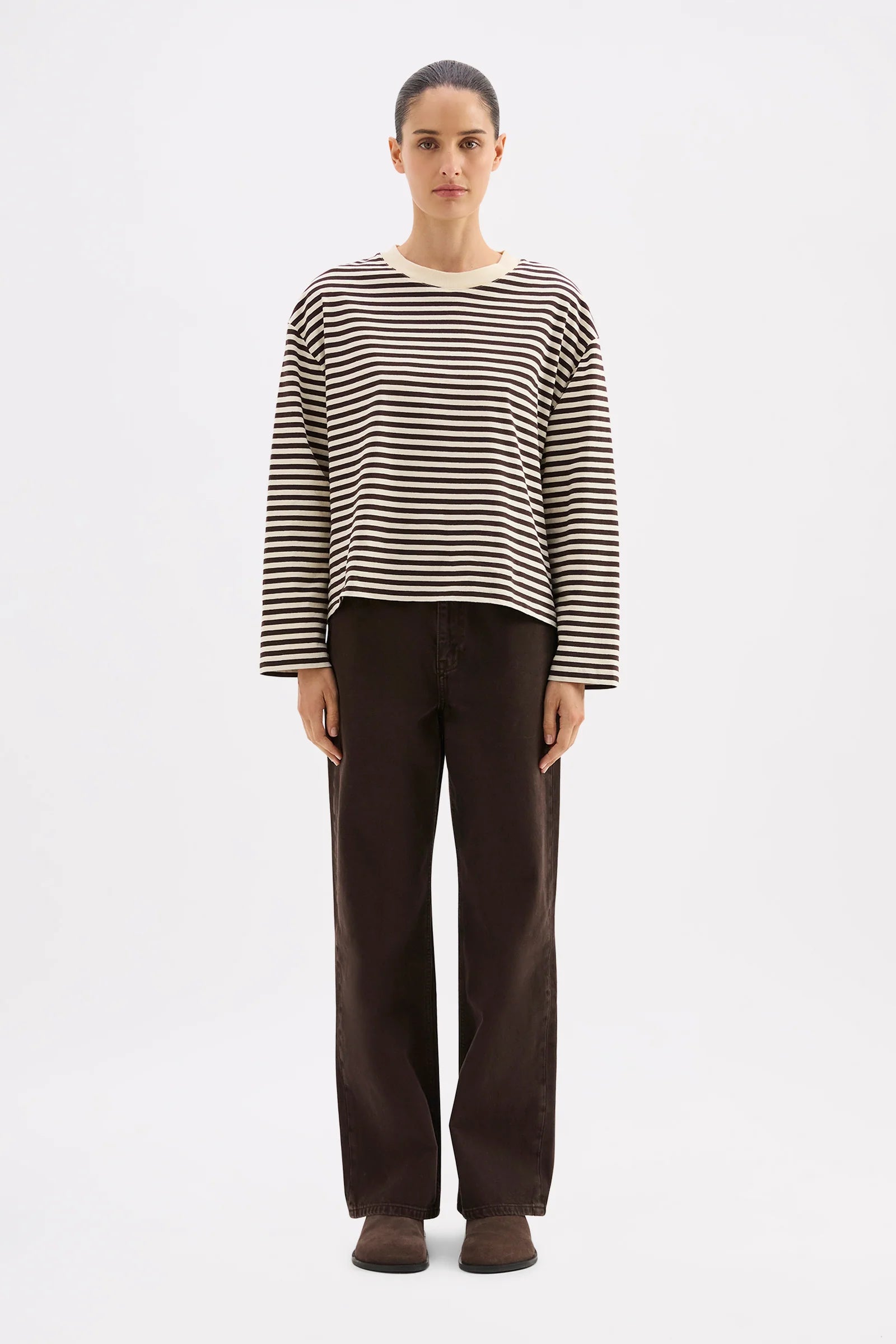Organic stripe ls tee, espresso stripe