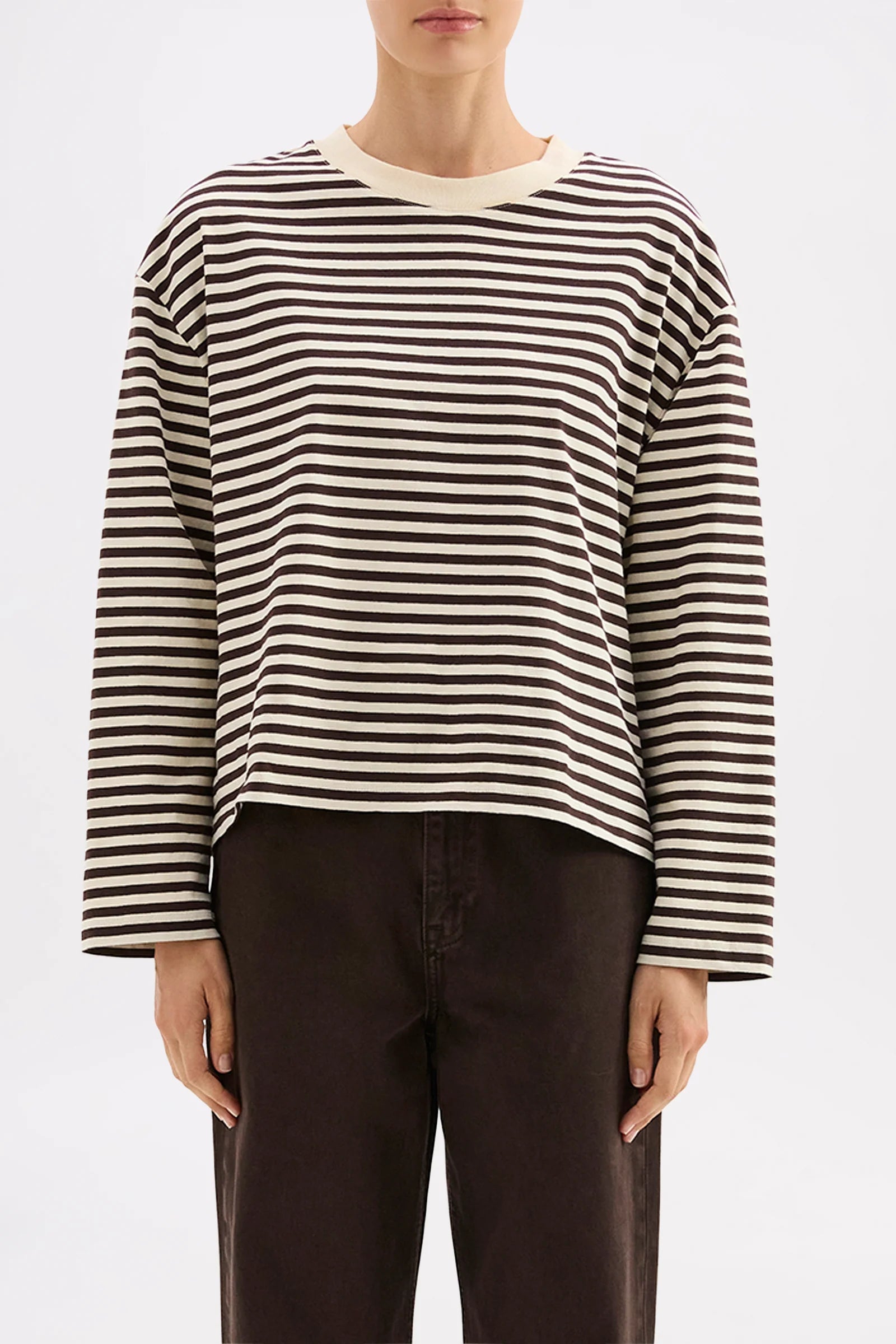 Organic stripe ls tee, espresso stripe
