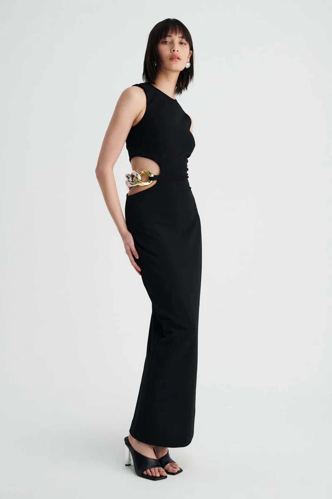 Stella chain column dress, black