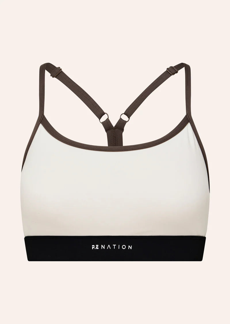 Signature sports bra, whisper white/walnut brown