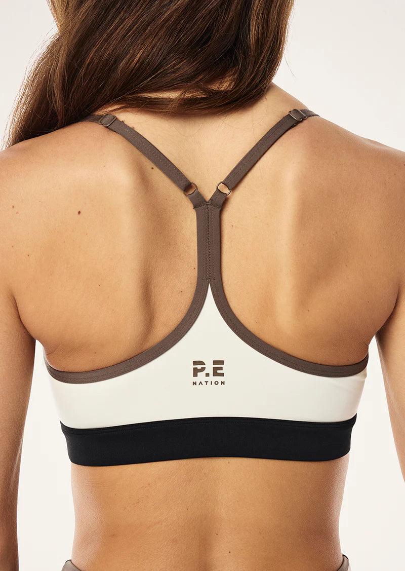 Signature sports bra, whisper white/walnut brown