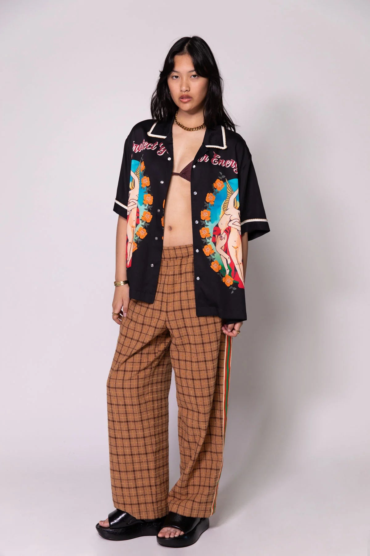 Check baggy vacay pant, brown