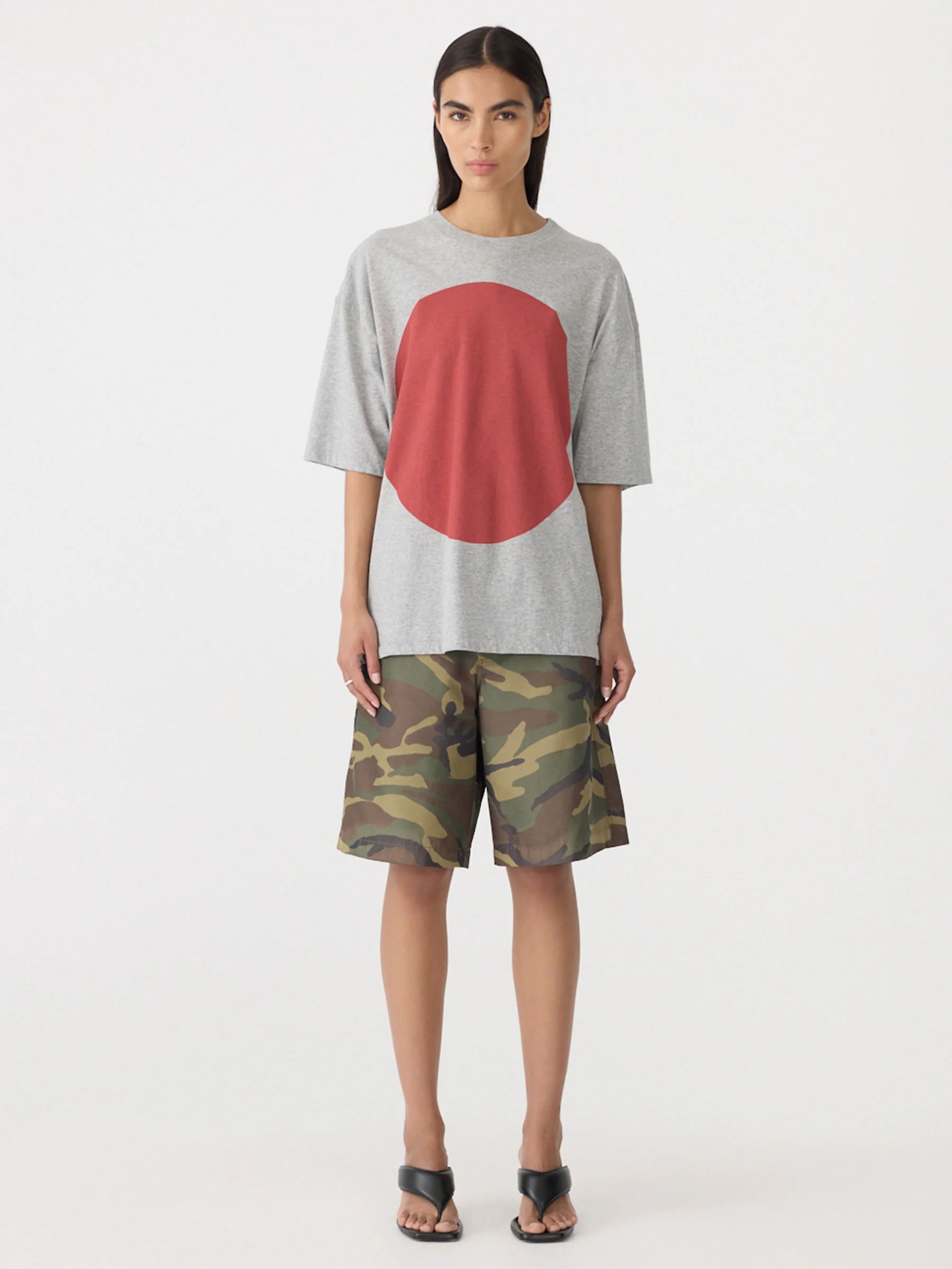 Slouch dot print t-shirt, grey marle/Heritage red