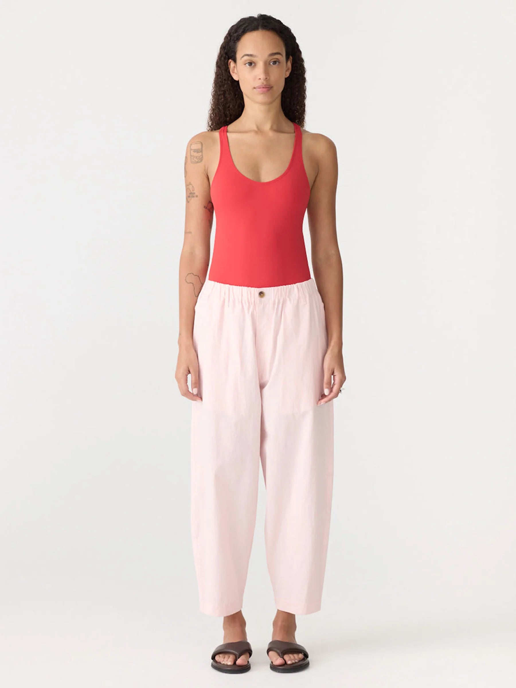 Crushed cotton summer pant, soft pink
