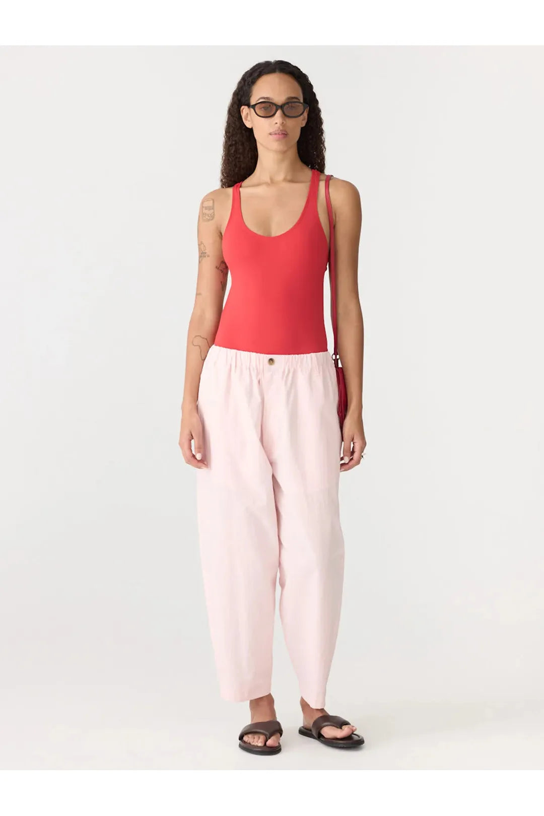 Crushed cotton summer pant, soft pink