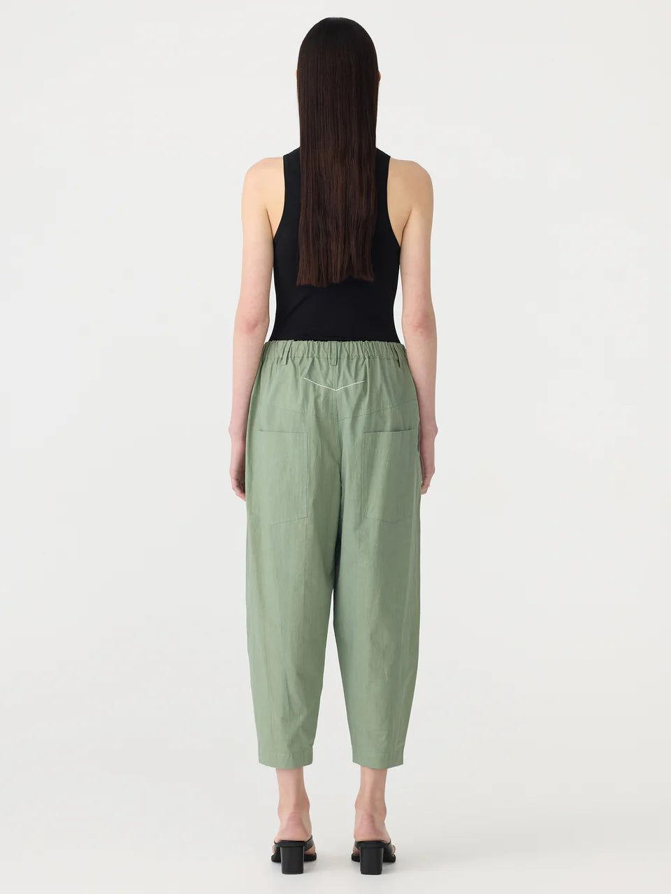 Crushed cotton summer pant, dark sage