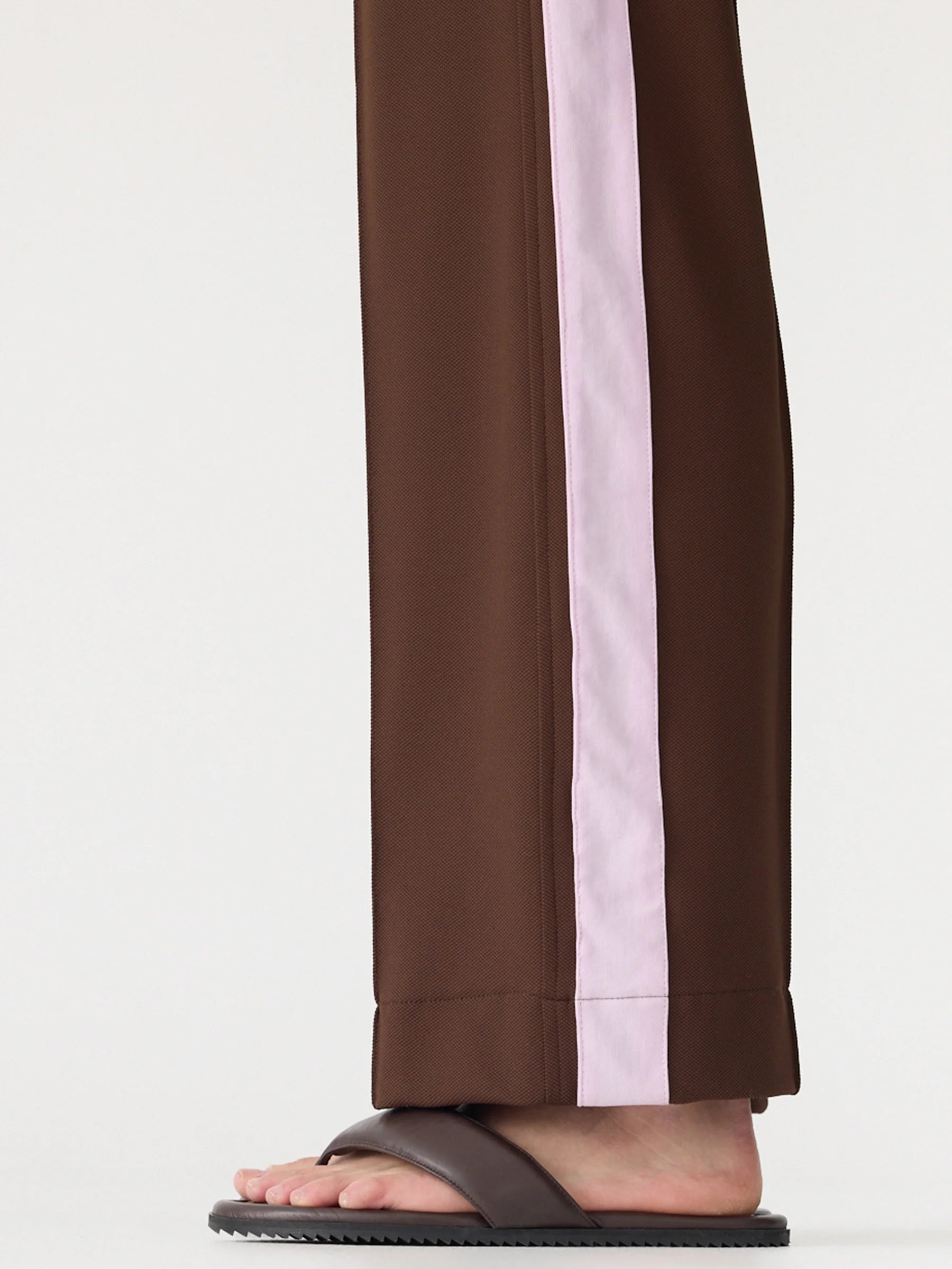 Twill stripe detail pant, carob/pale pink