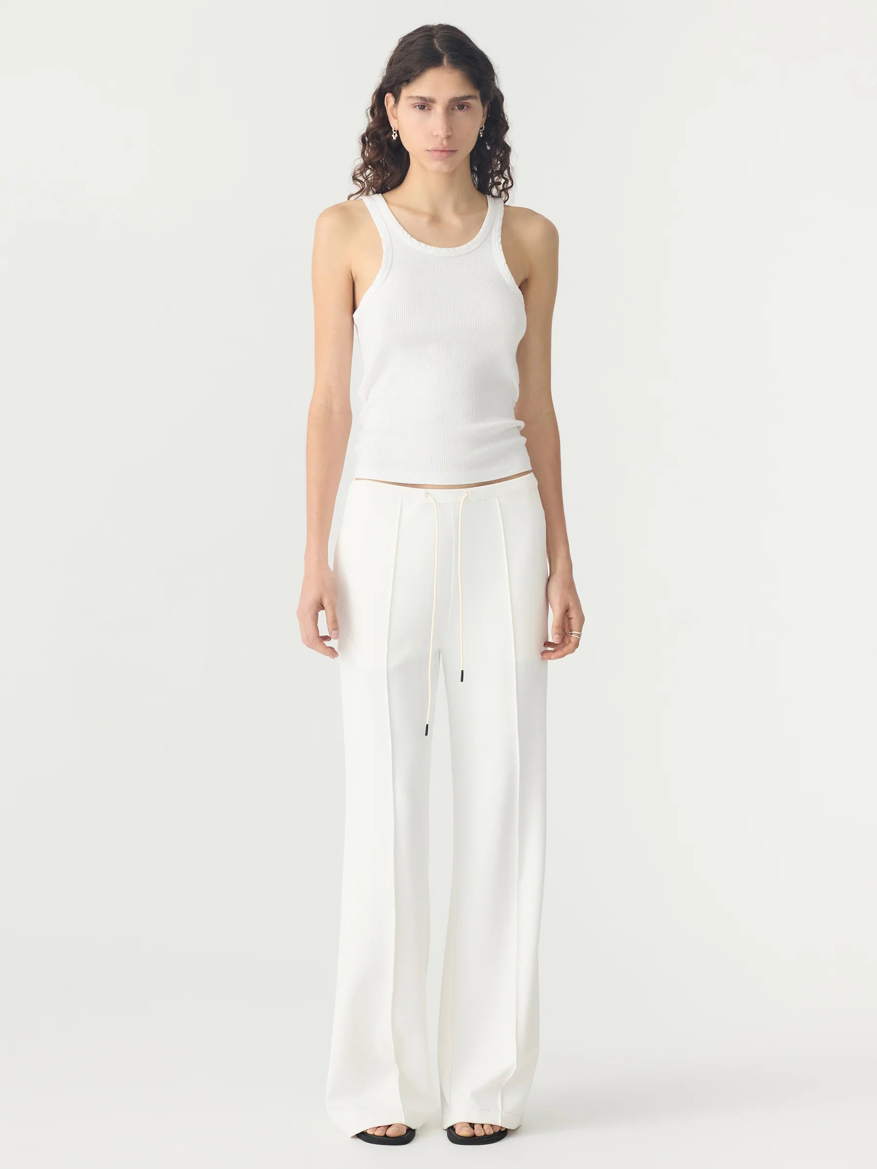 Refined pinstitch pants, white