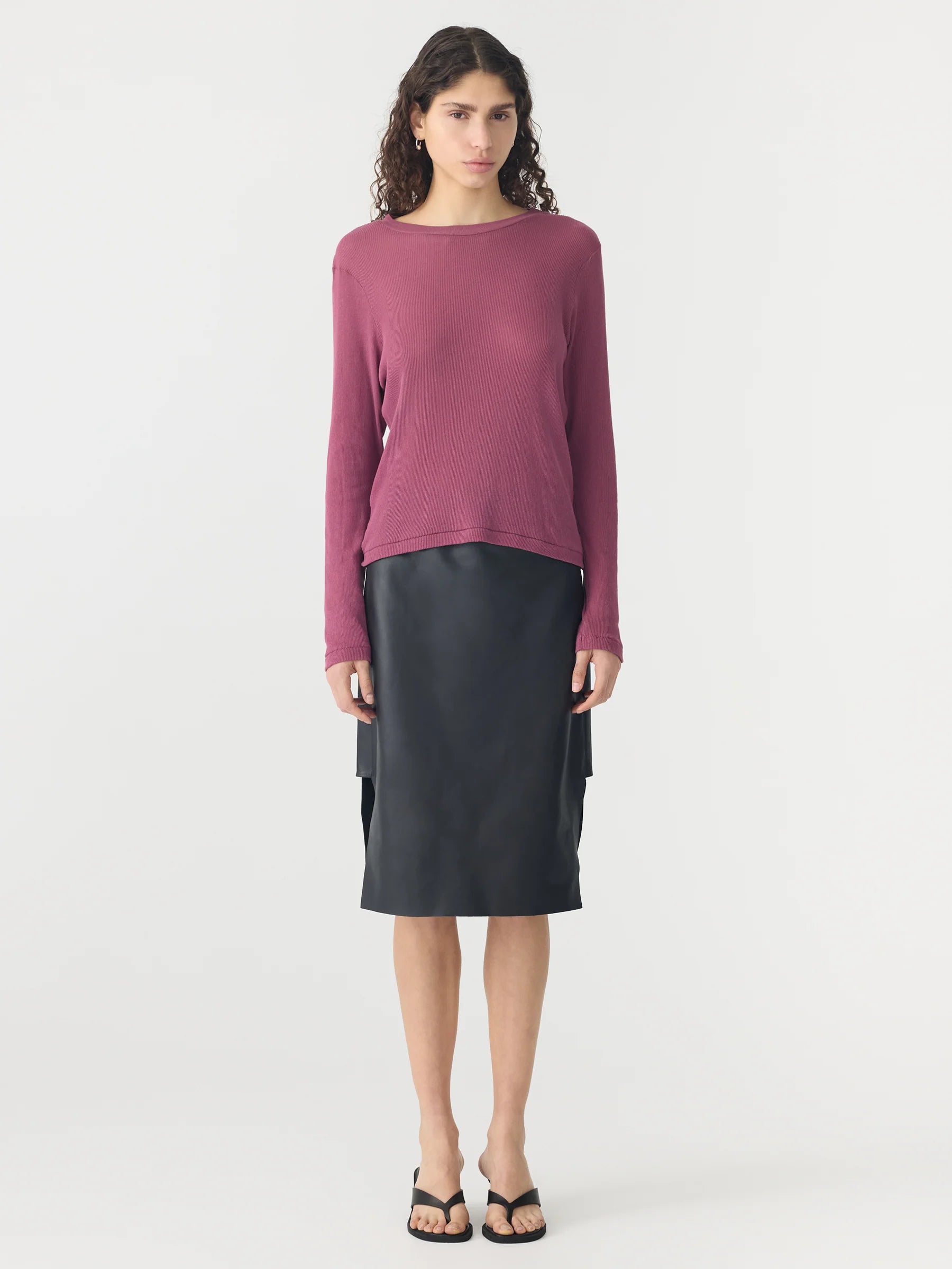 Sheer Rib Long Sleeve T-Shirt, Plum