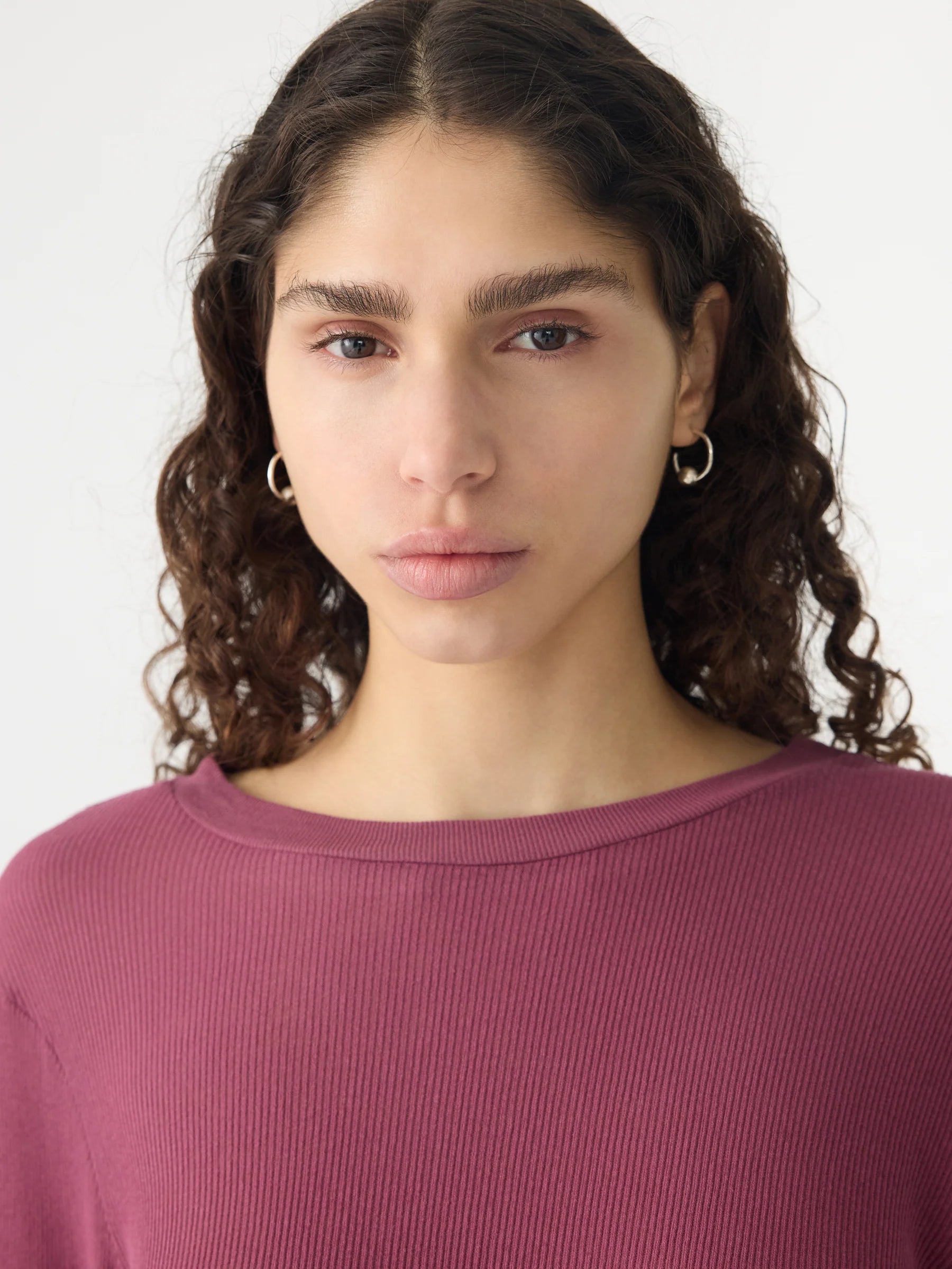 Sheer Rib Long Sleeve T-Shirt, Plum