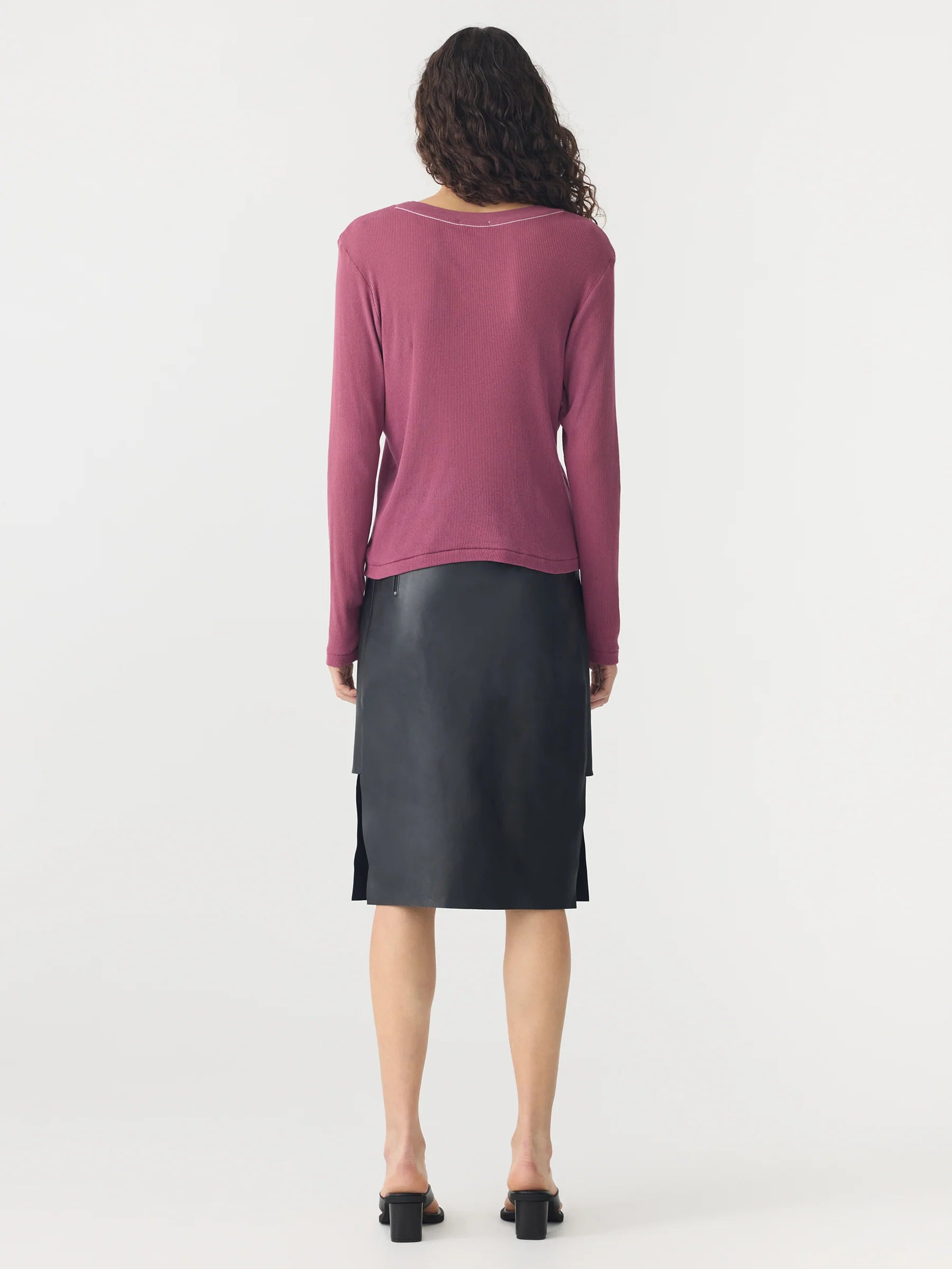 Sheer Rib Long Sleeve T-Shirt, Plum