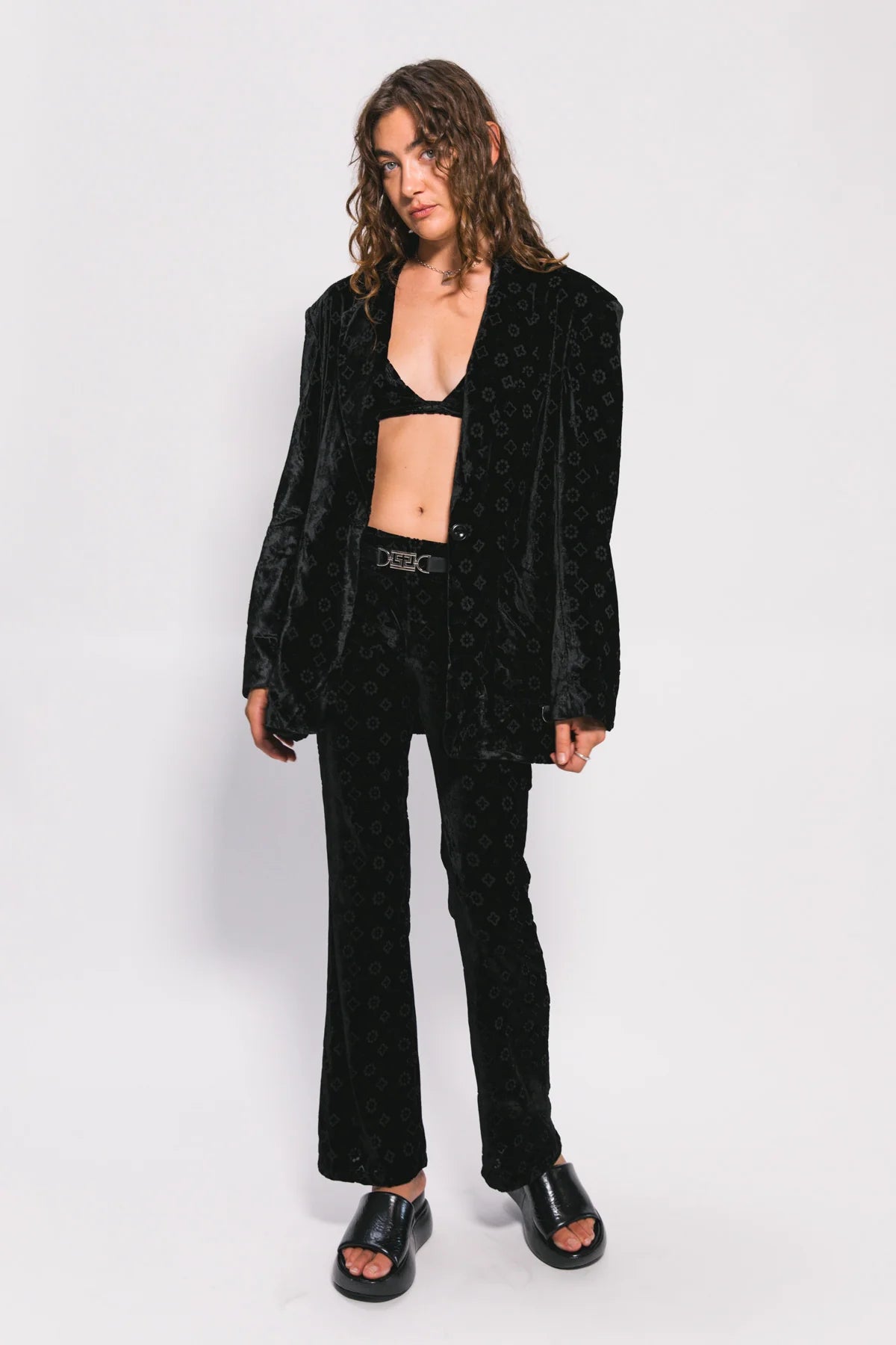 black velour motif blazer