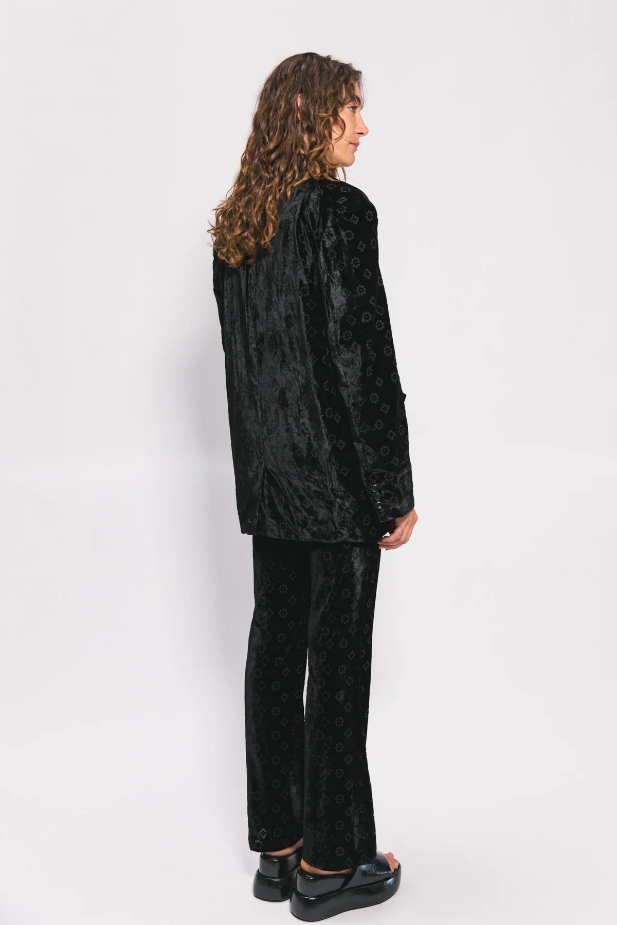 black velour motif blazer