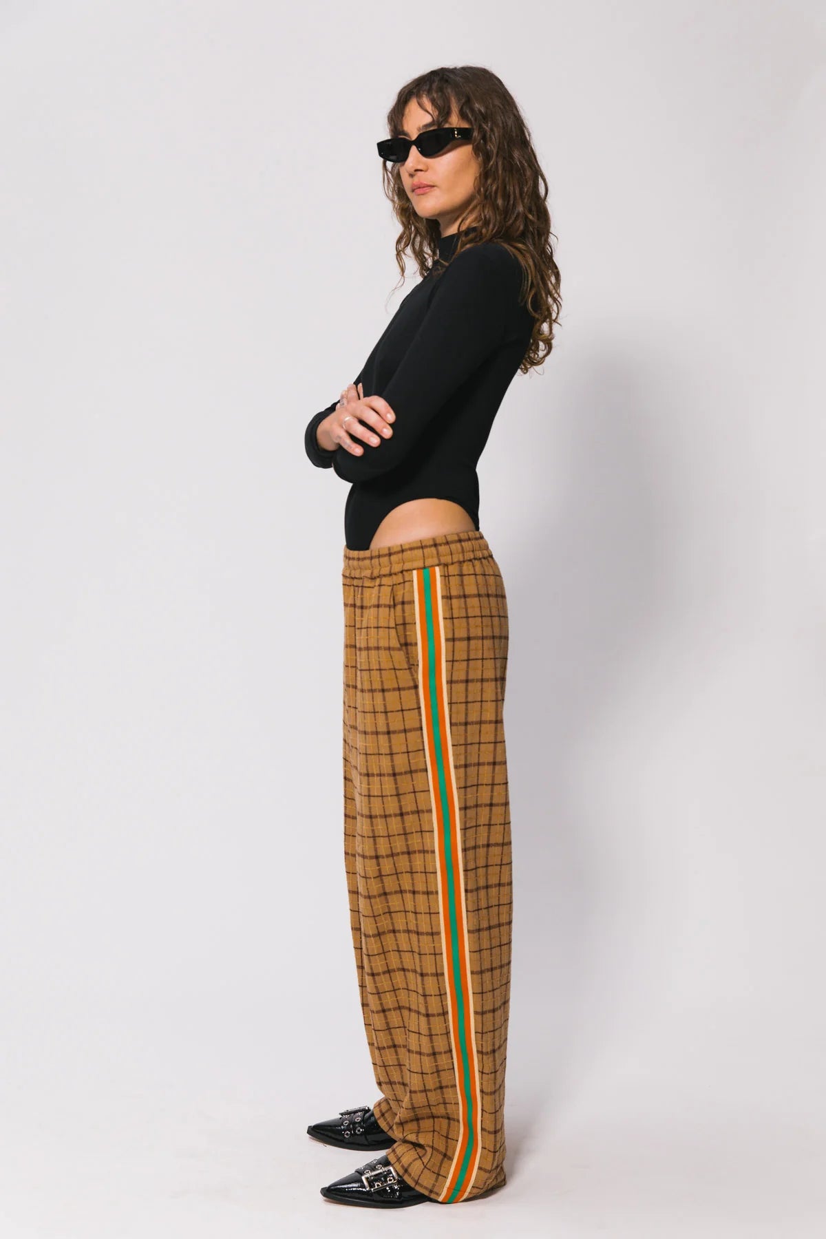 Check baggy vacay pant, brown
