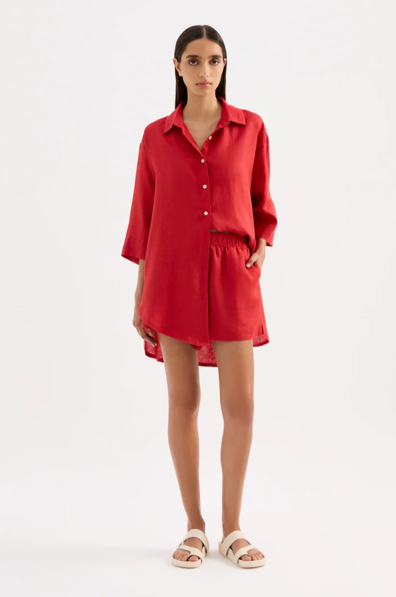 Lounge linen short, vermillion