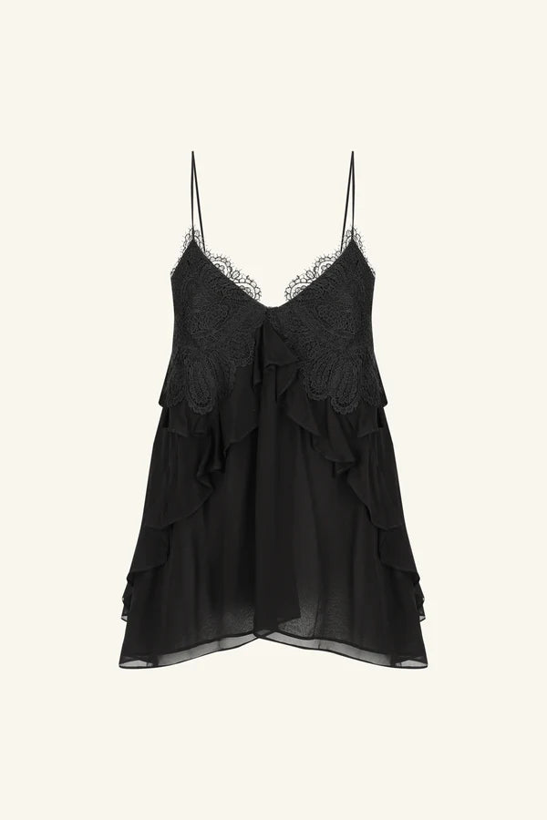 Emory lace ruffle cami - black