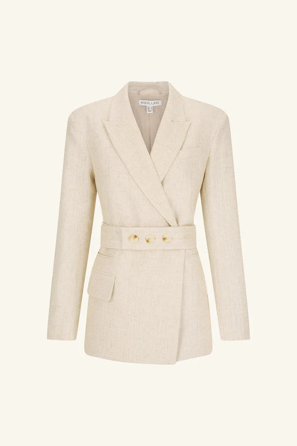 newman hourglass blazer with belt - parchment