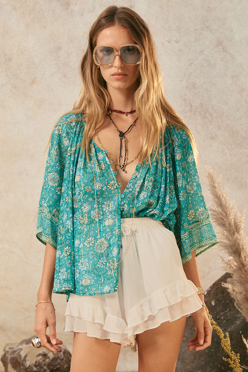 Elysian short sleeve blouse, jade