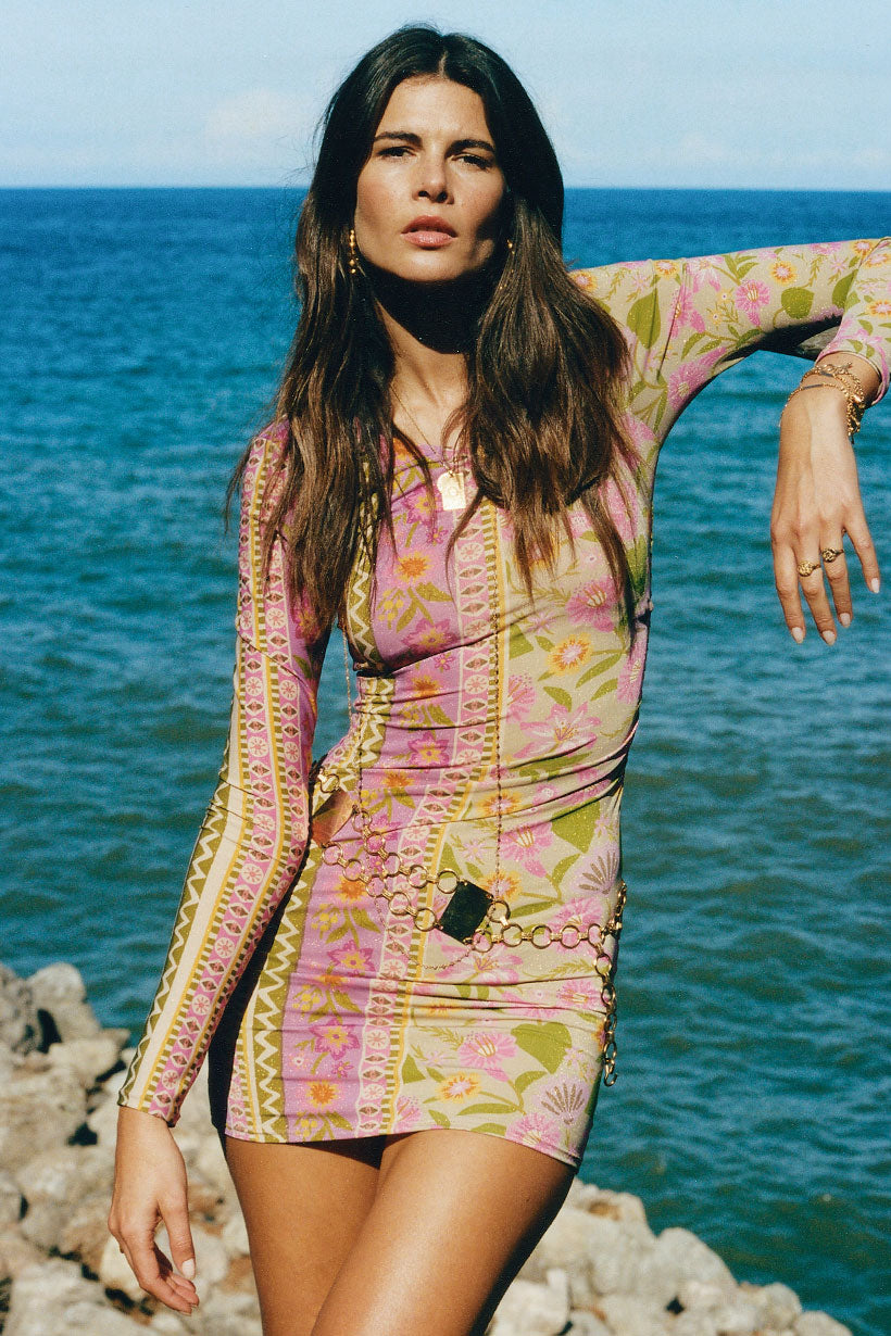 goldie shimmer mini dress, desert rose