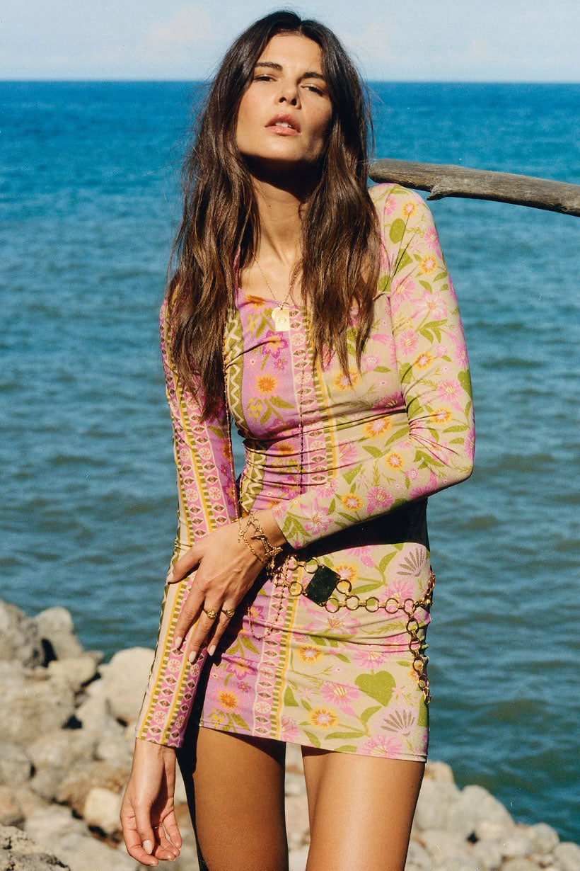 goldie shimmer mini dress, desert rose