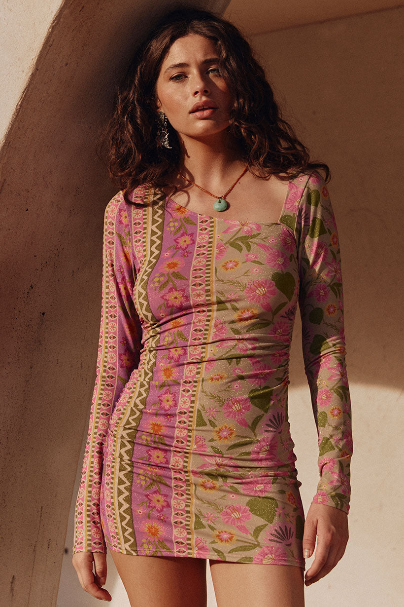 goldie shimmer mini dress, desert rose