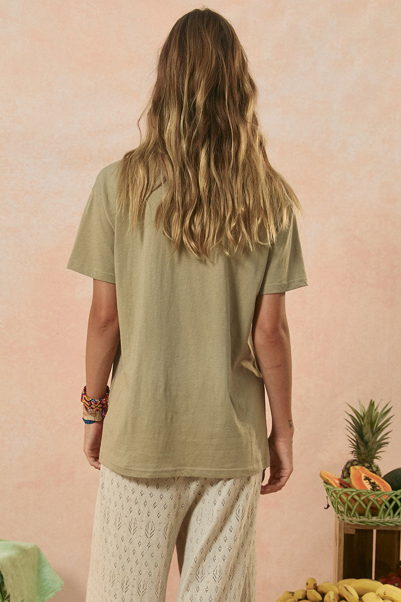 Mermaid truckstop biker tee, khaki