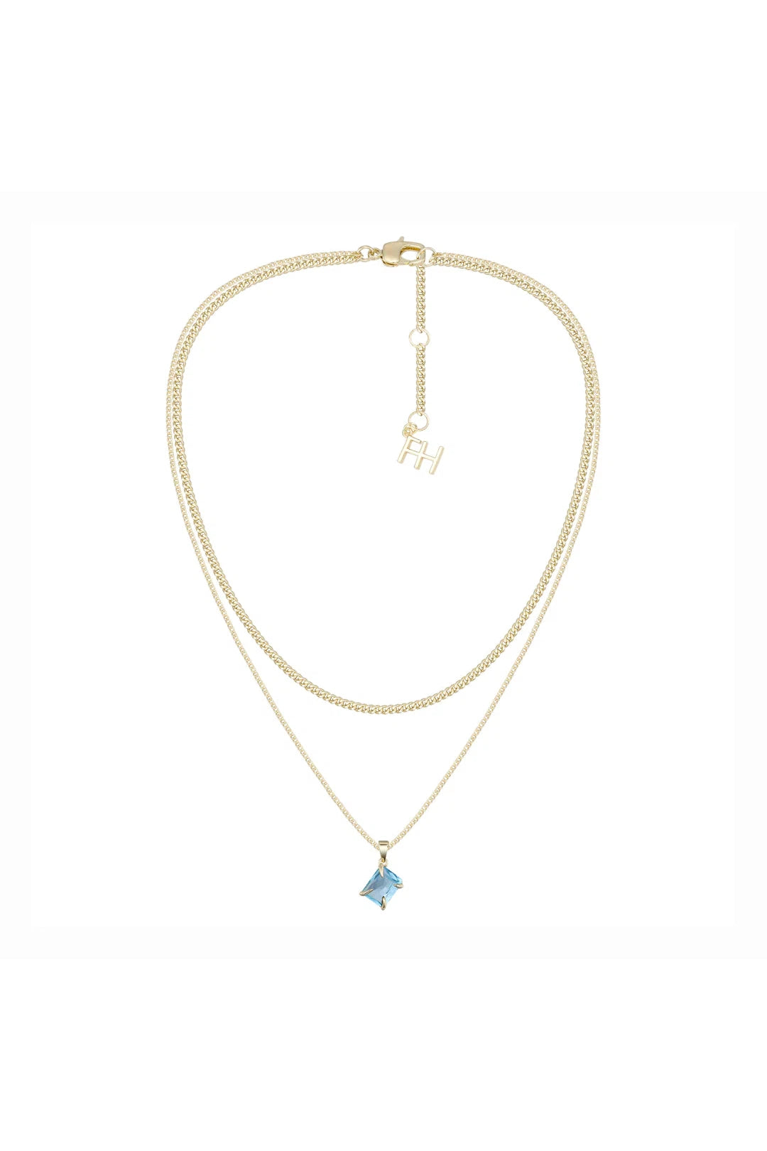 Stevie double chain necklace, aquamarine