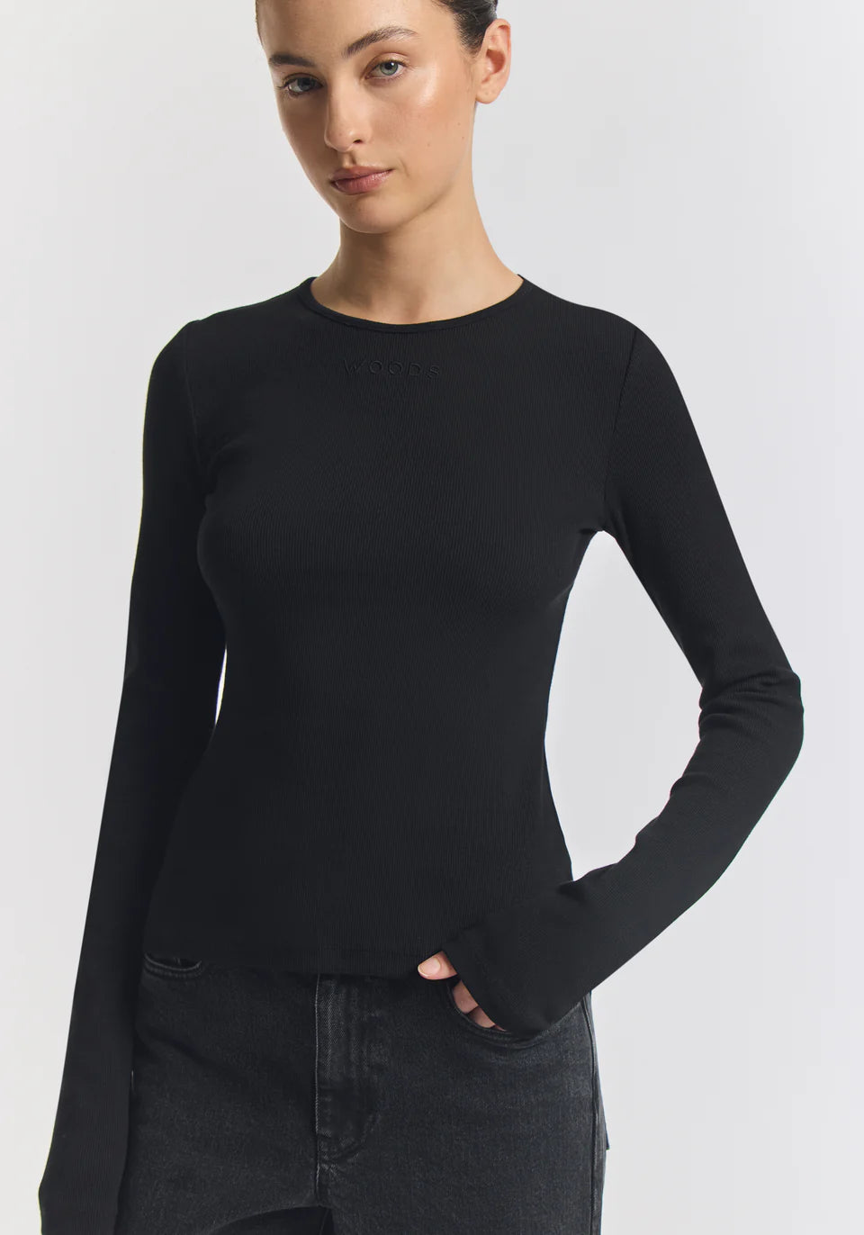 Woods rib longsleeve tee, black