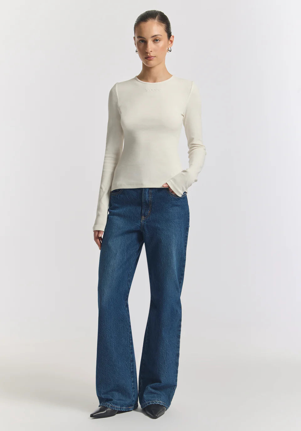 Woods rib longsleeve tee, Ivory