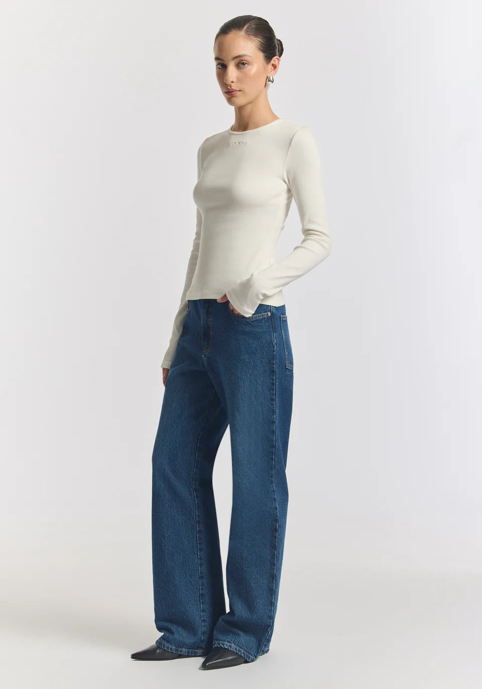 Woods rib longsleeve tee, Ivory