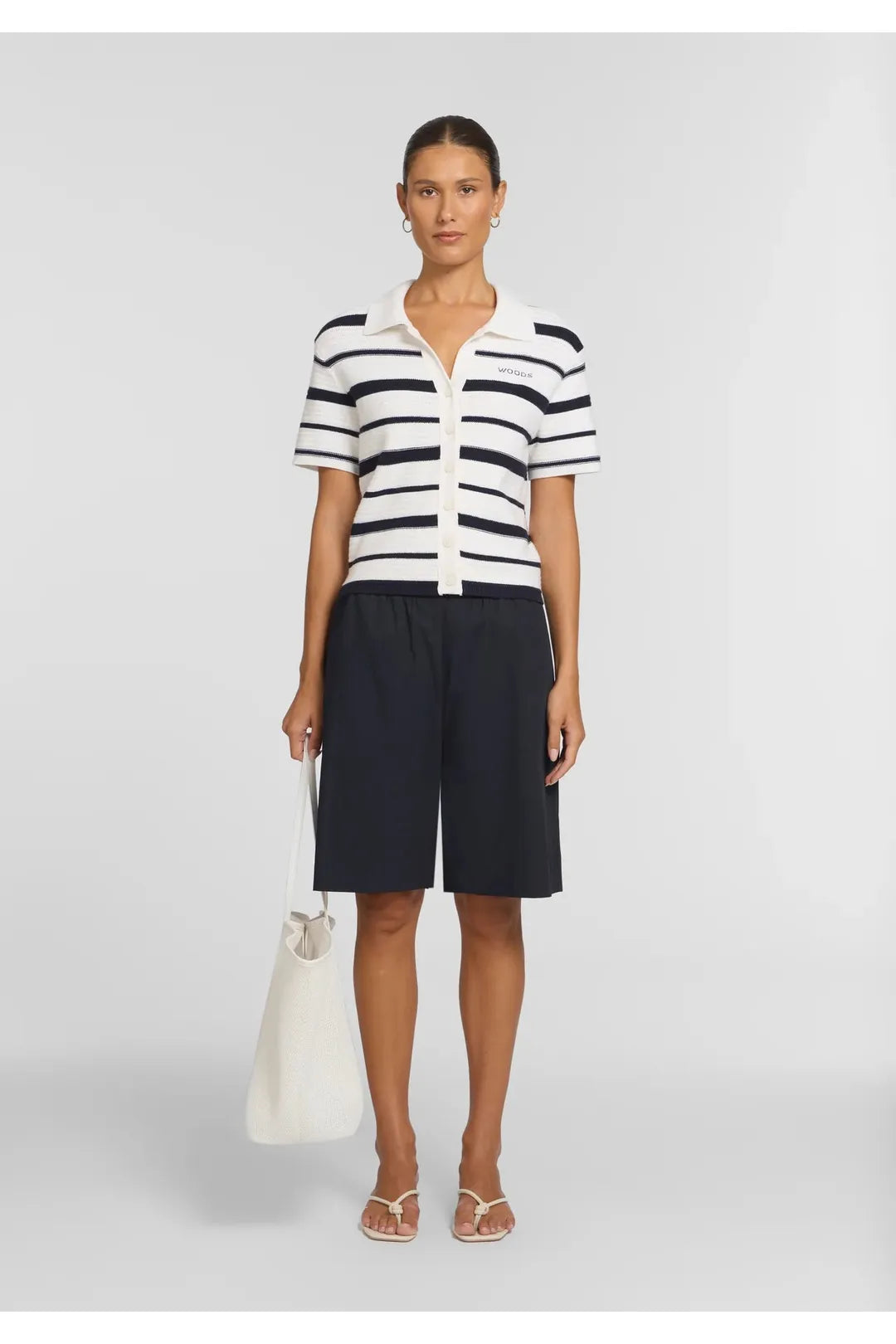 Accordian shirt, navy/ivory stripe