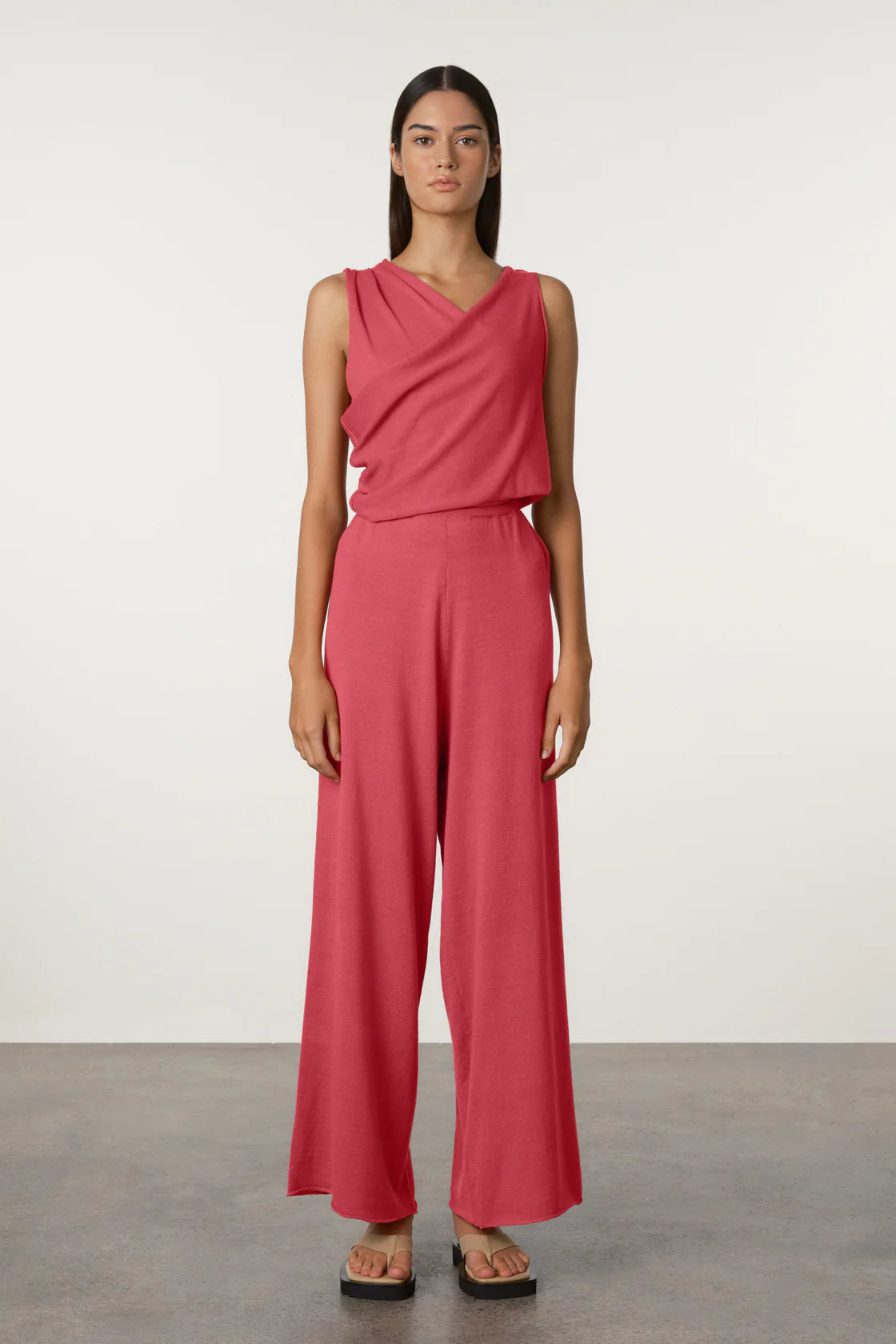 Cotton blend knit pant, berry