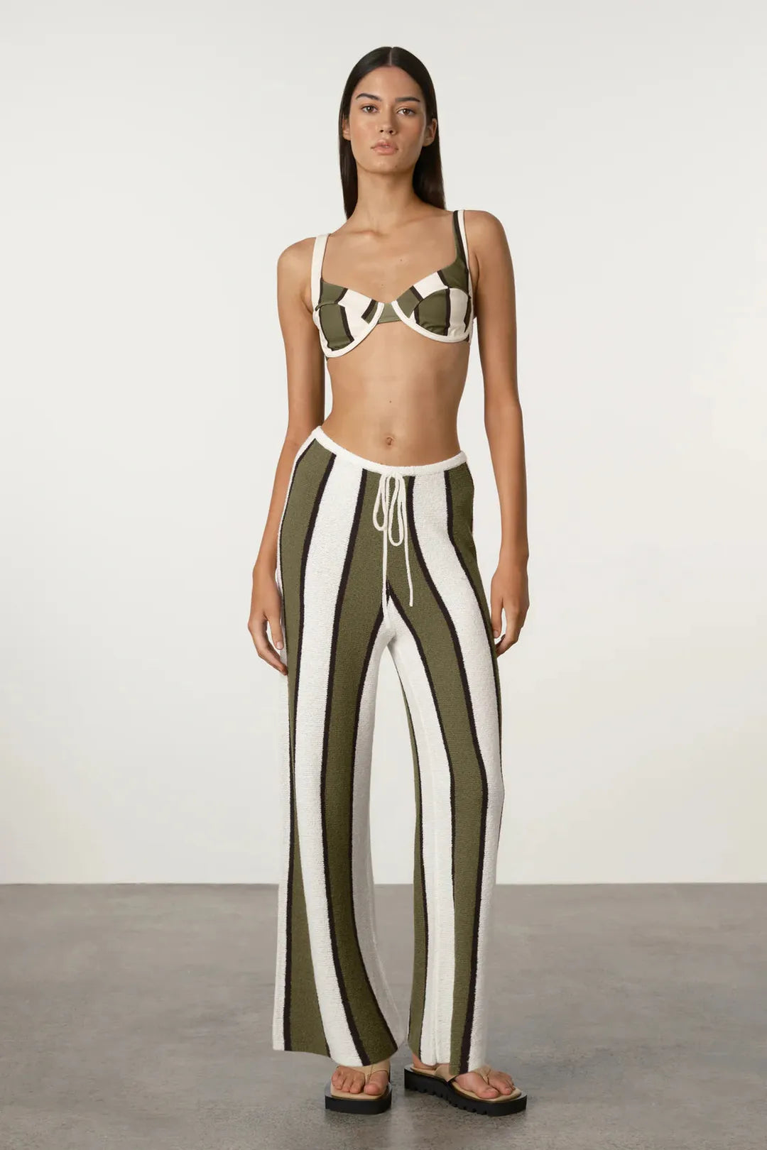 Olive stripe textured knit pant
