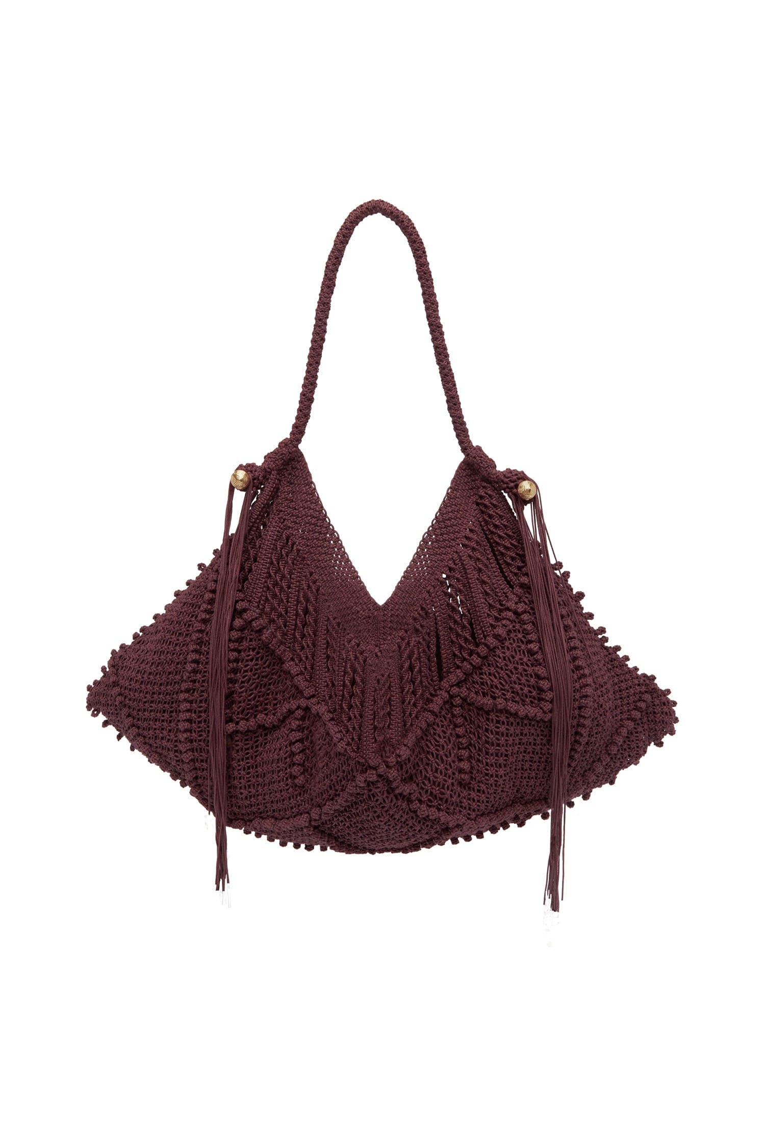 macrame maxi crescent tote, bordeaux