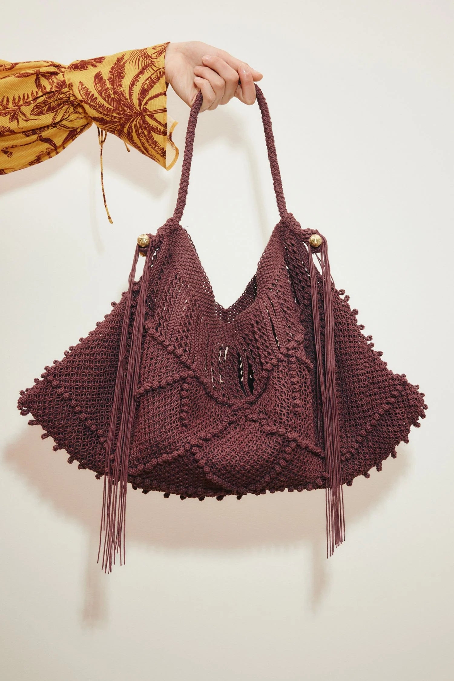 macrame maxi crescent tote, bordeaux