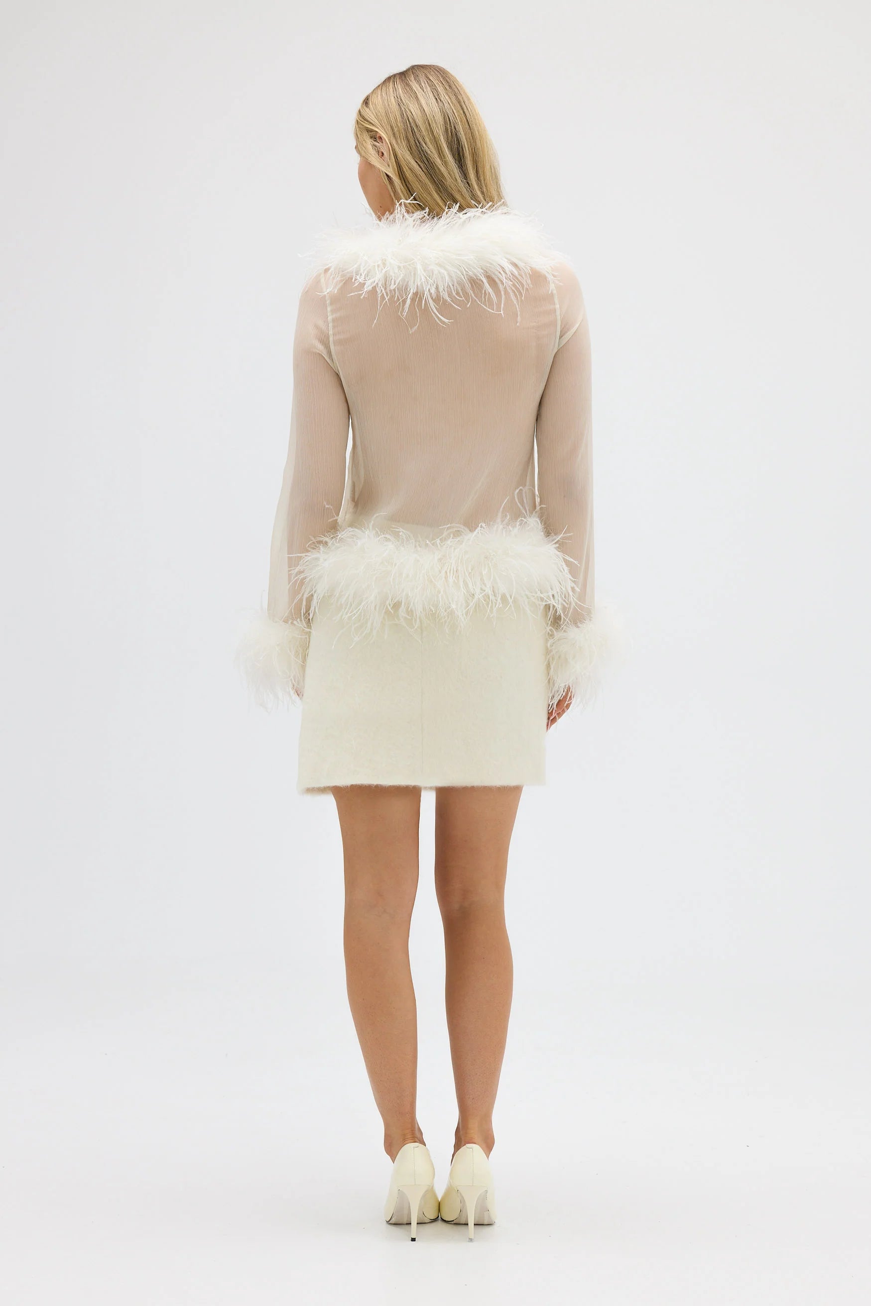 Gigi Sheer Feather Blouse, Ivory