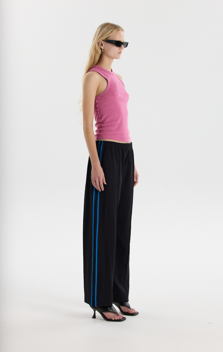 Double stripe wide leg pant, black/cobalt & ink stripe