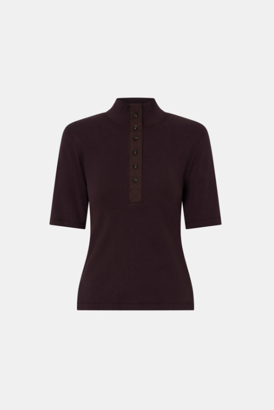 aubrey elbow sleeve rib top, hickory