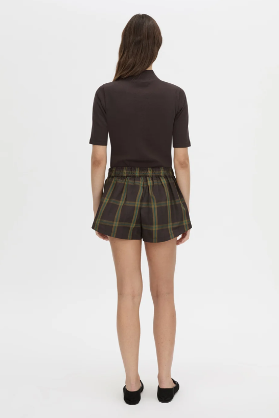 aubrey elbow sleeve rib top, hickory