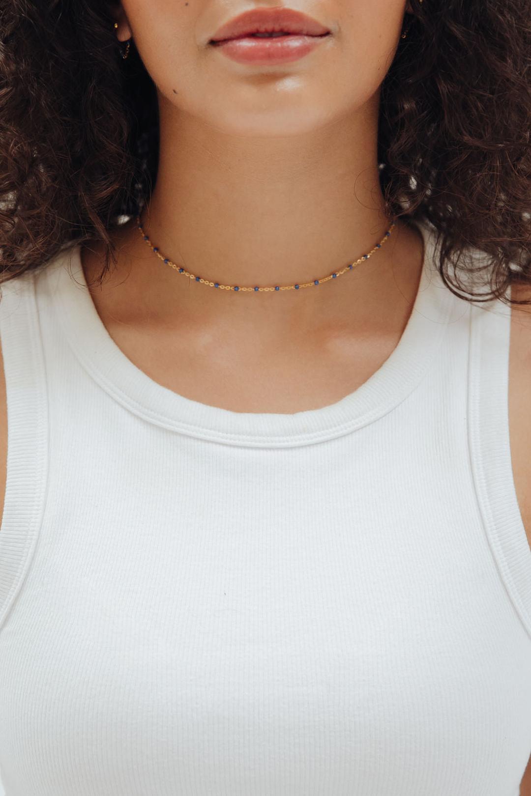 enamel choker, blue stone