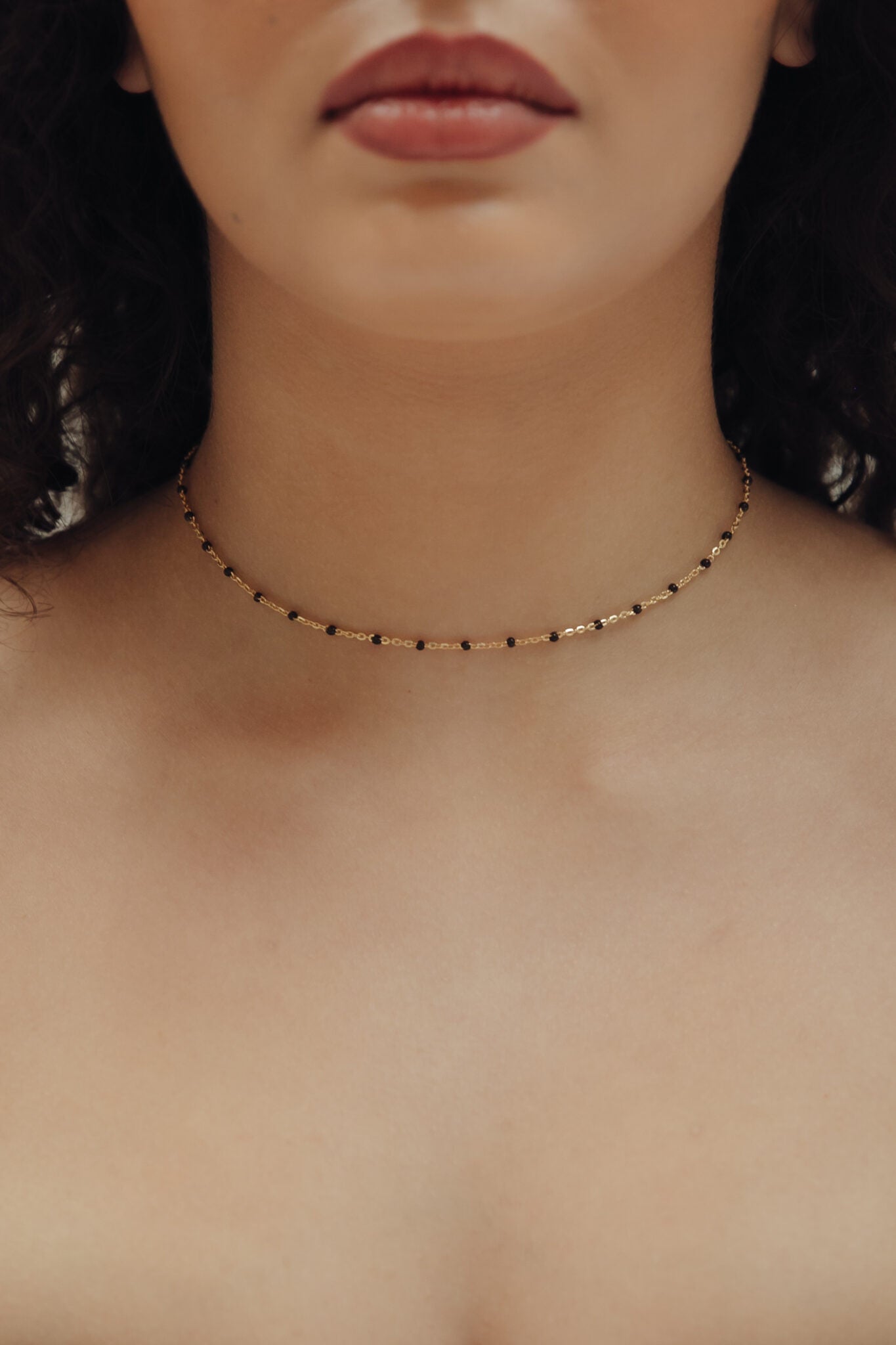enamel choker, blue stone