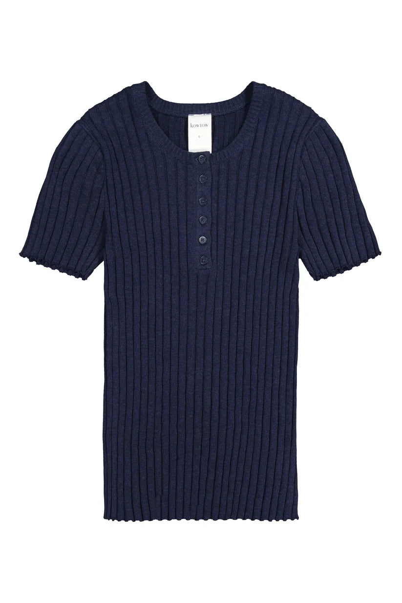 Henley knit top, navy marle