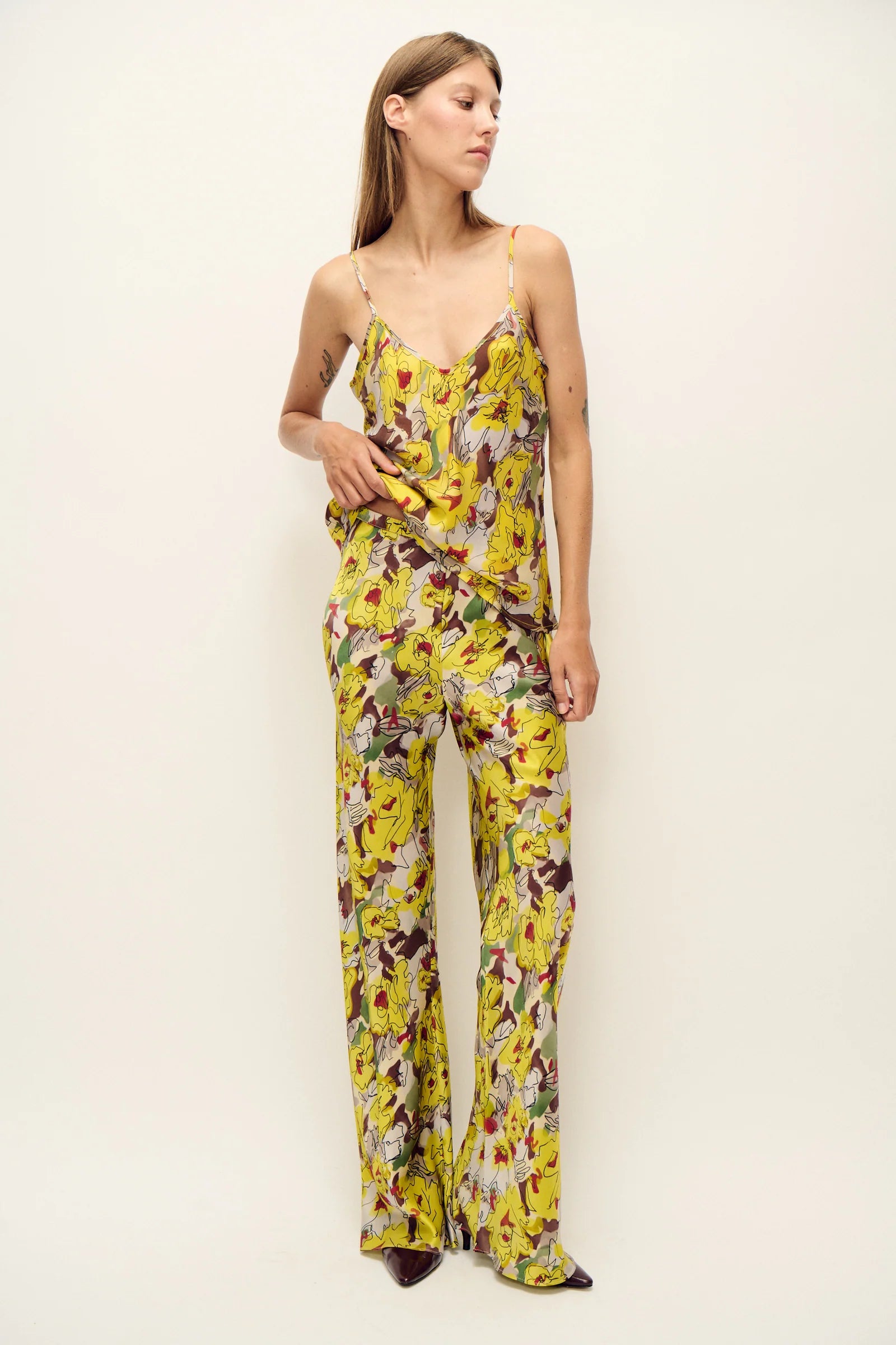 Bias cut pants, sunflower floral