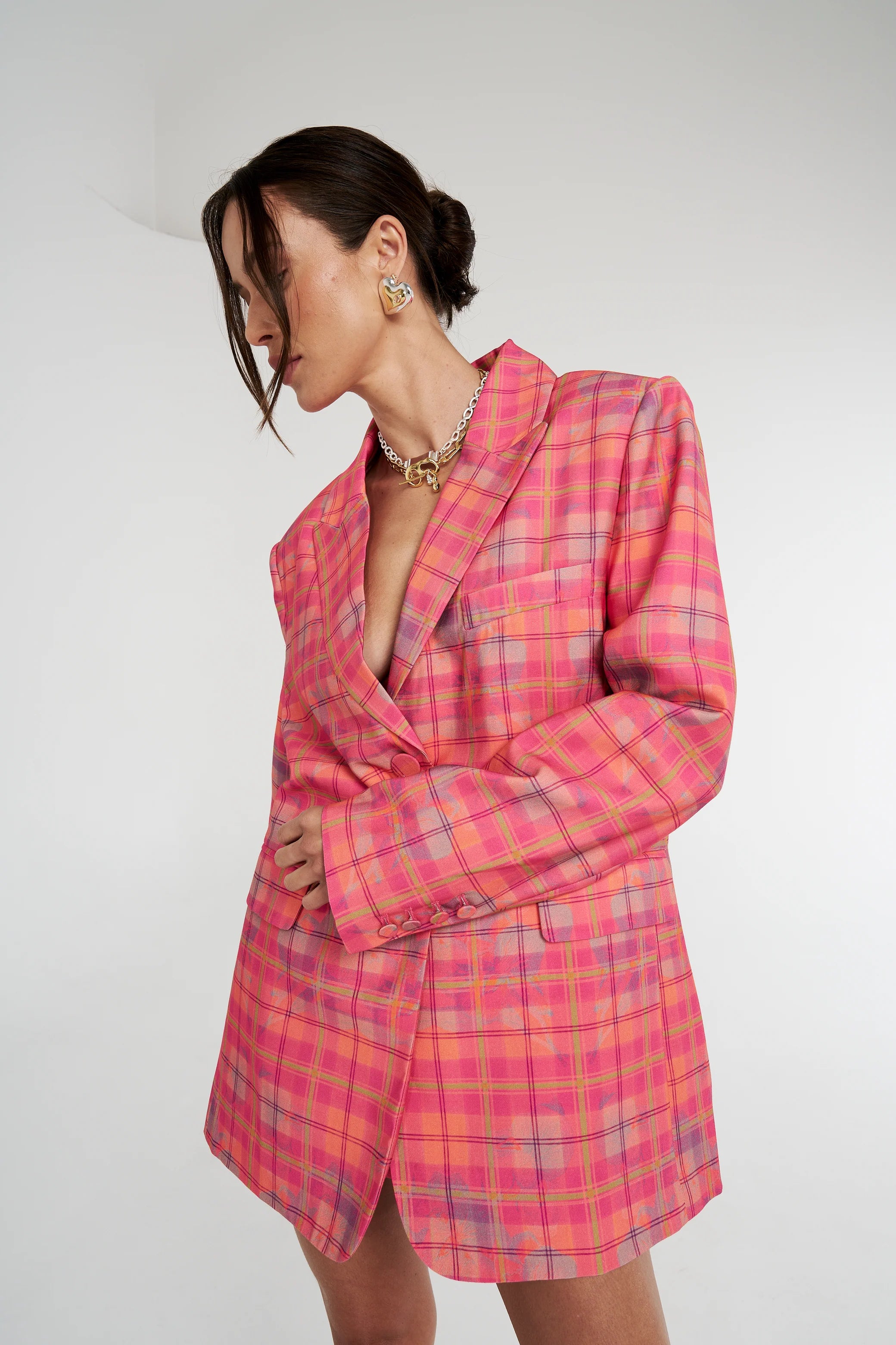 oversized blazer, neon plaid