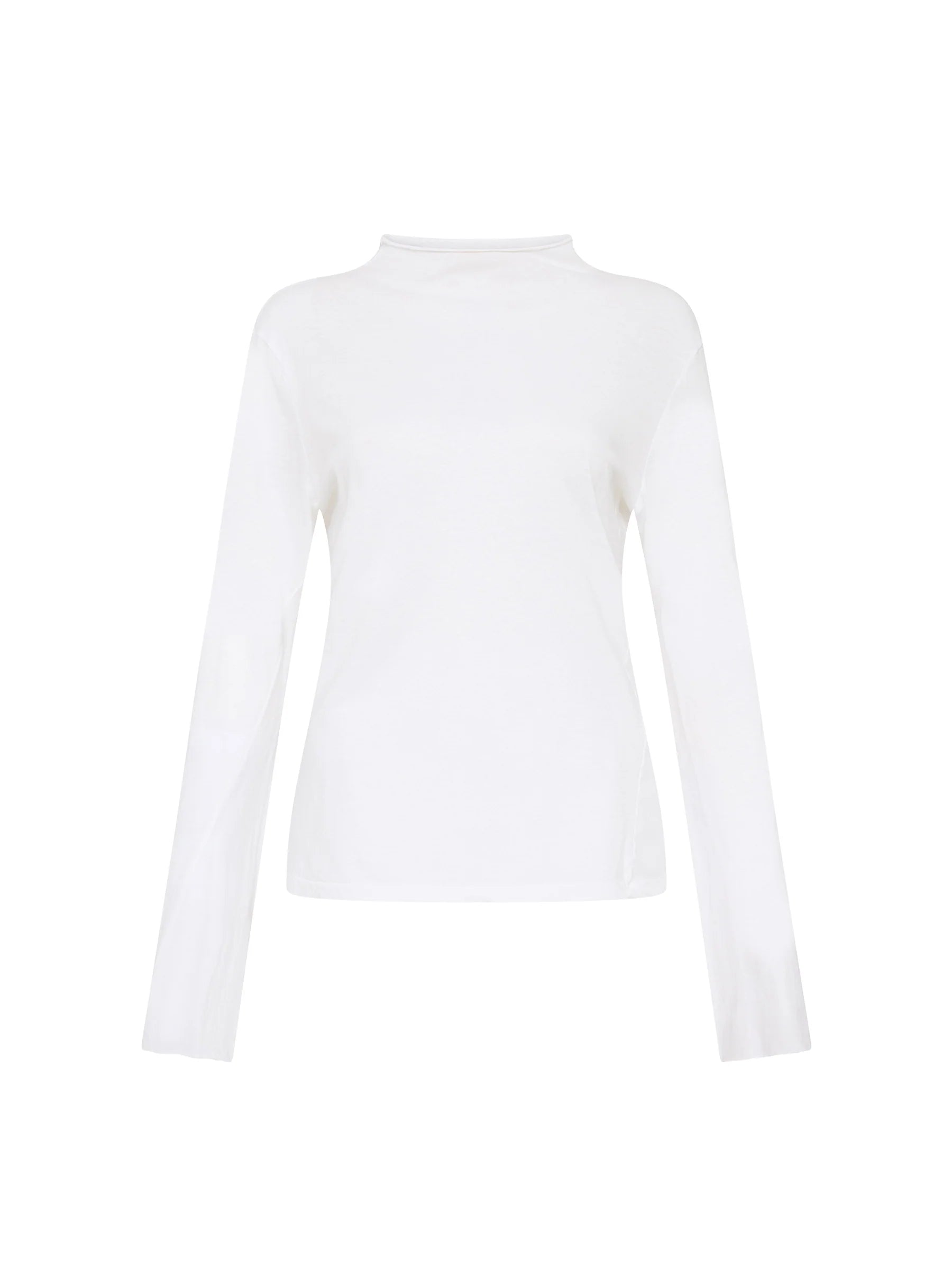 Regular Raised Neck Long Sleeve T-Shirt, white