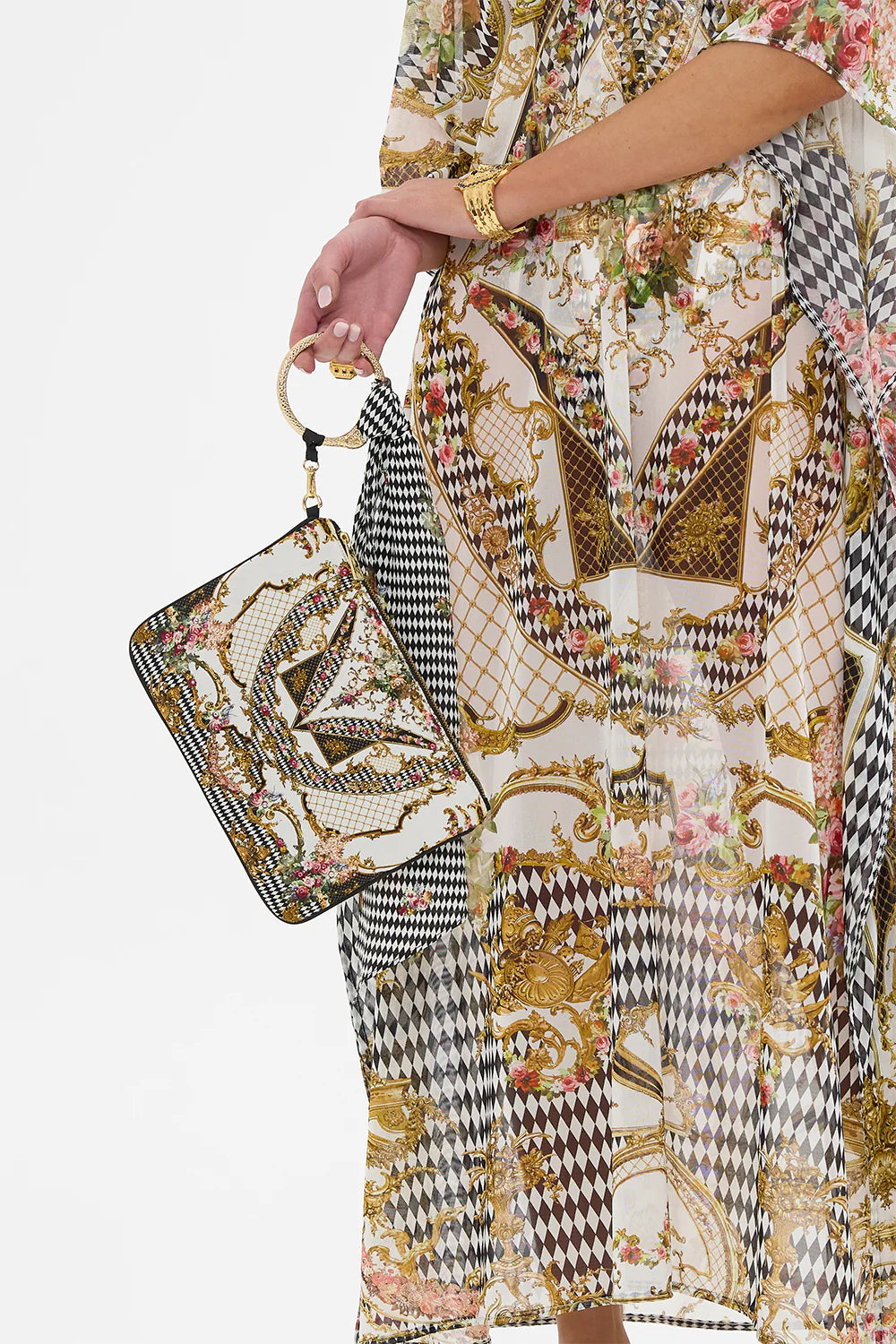 ring scarf clutch, Rococo glow