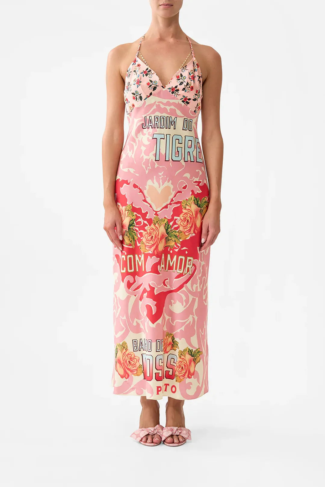 Chain detail slip dress, pink porto