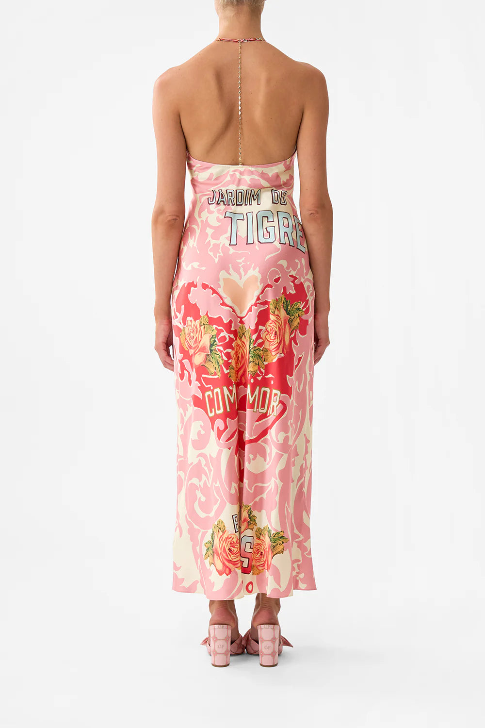 Chain detail slip dress, pink porto