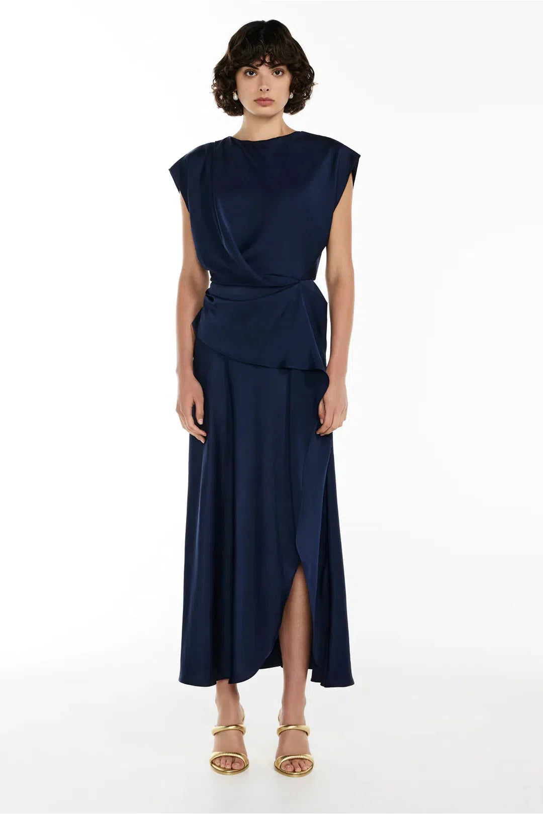 fluid notion drape dress, navy